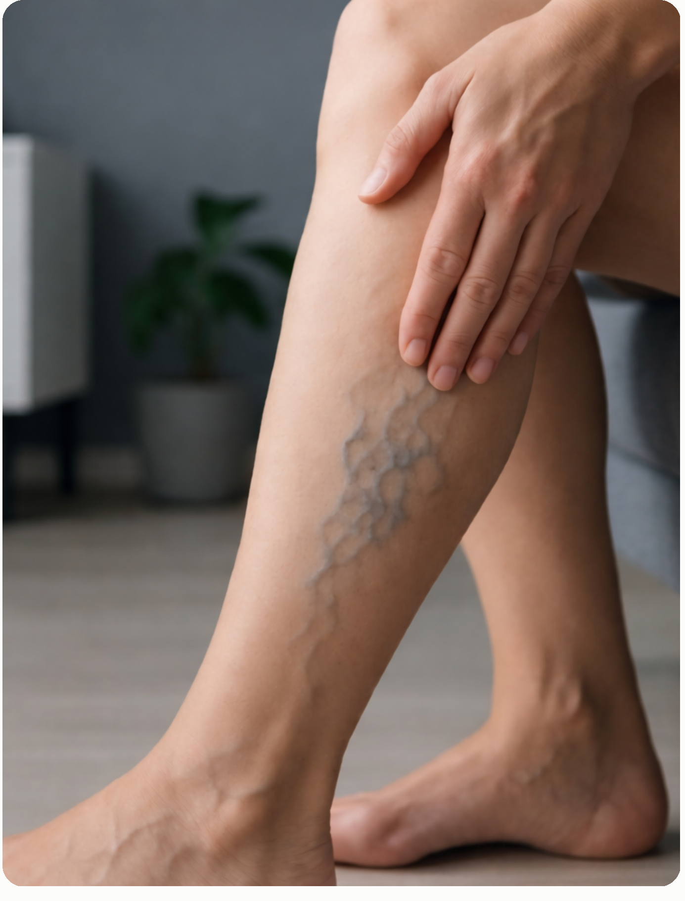 Visible varicose veins on a lower leg